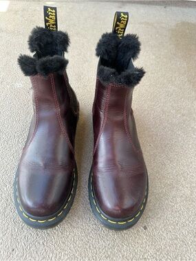 Dr. Martens Burgundy Leather Fur-Trim Chelsea Boot
